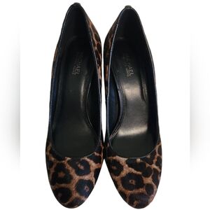 Michael Kors Women's Abbi Flex Cheetah Print Calf Hair Pumps Butterscotch Size 7